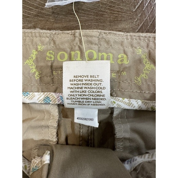 NWT Sonoma Women’s Size 12 Tan Khaki MidRise Belted Modern Short Comfort Stretch - Picture 4 of 16